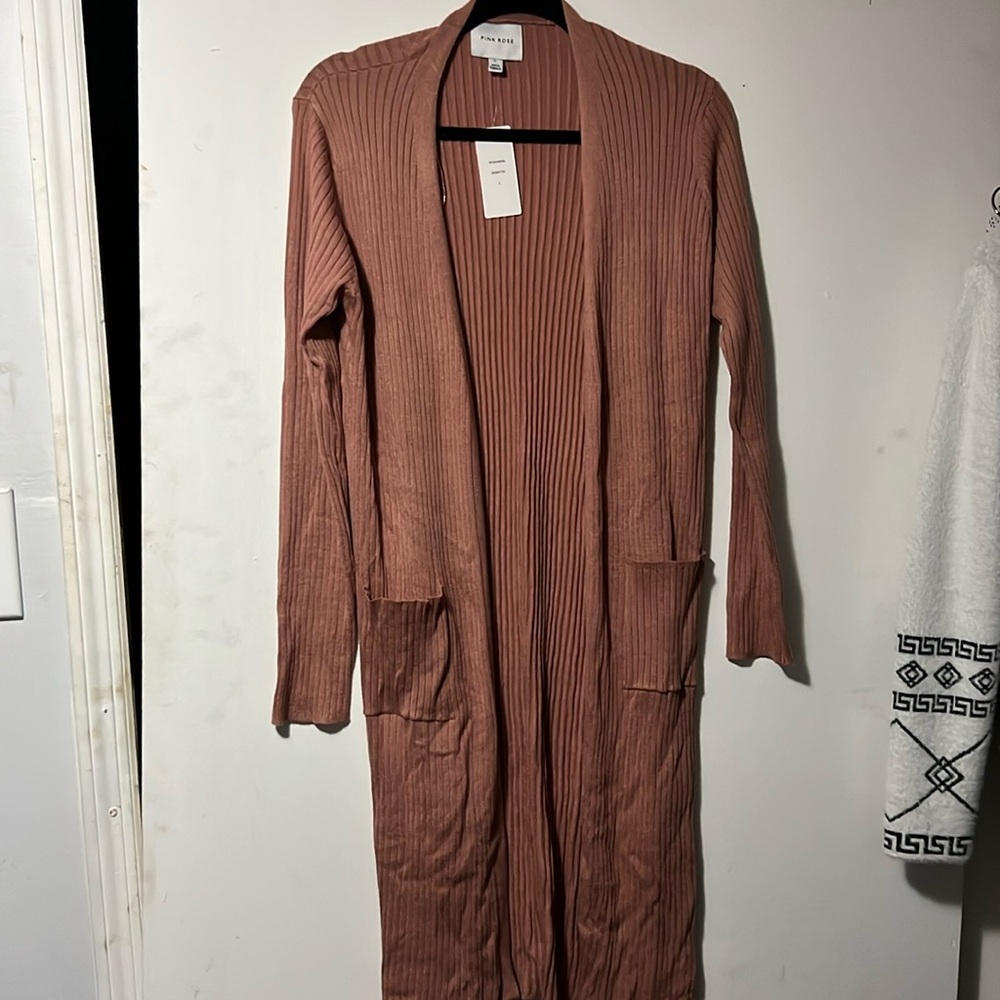 NWT Pink Rose long opened cardigan 
Size L